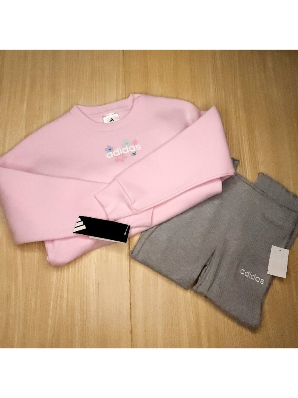 Adidas Girls New Pink Sweatshirt Ribbed Leggings 2 Piece Set 6